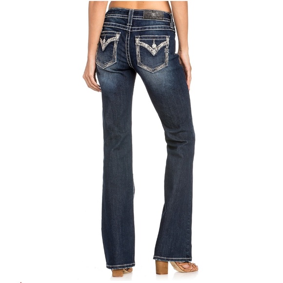 Miss Me Denim - Miss Me Pearl Rhinestone Flap Bing Bootcut Jean 28